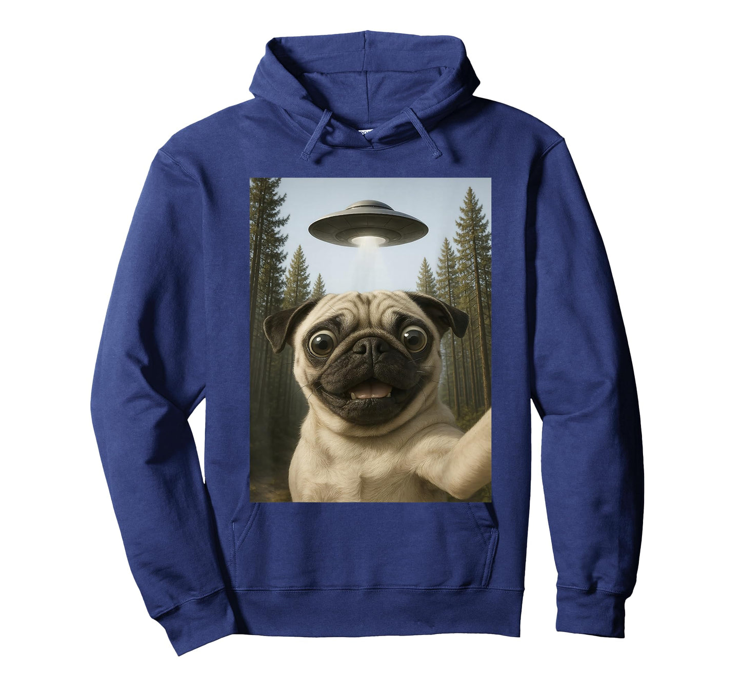 Funny Pug Selfie with UFO Alien Dog Humor for Pug Lover T-Shirt