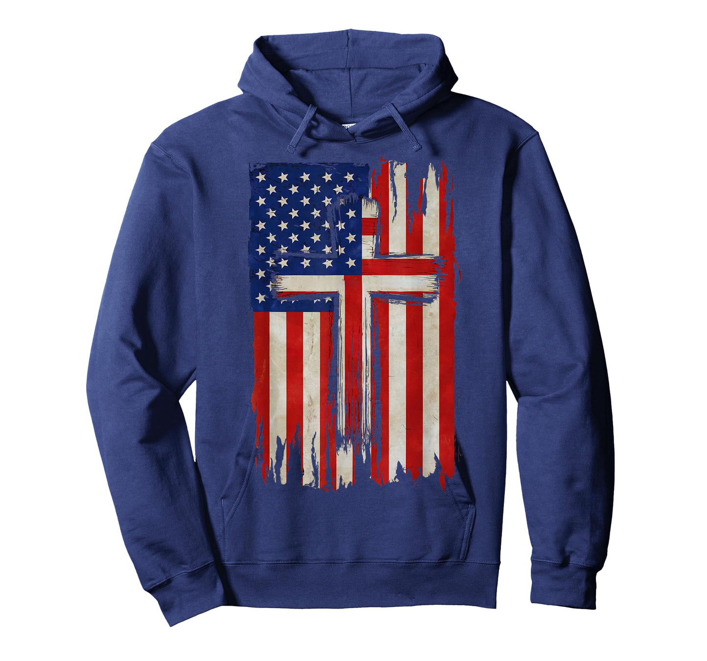 Distressed American Flag with Christian Cross USA Patriotic T-Shirt