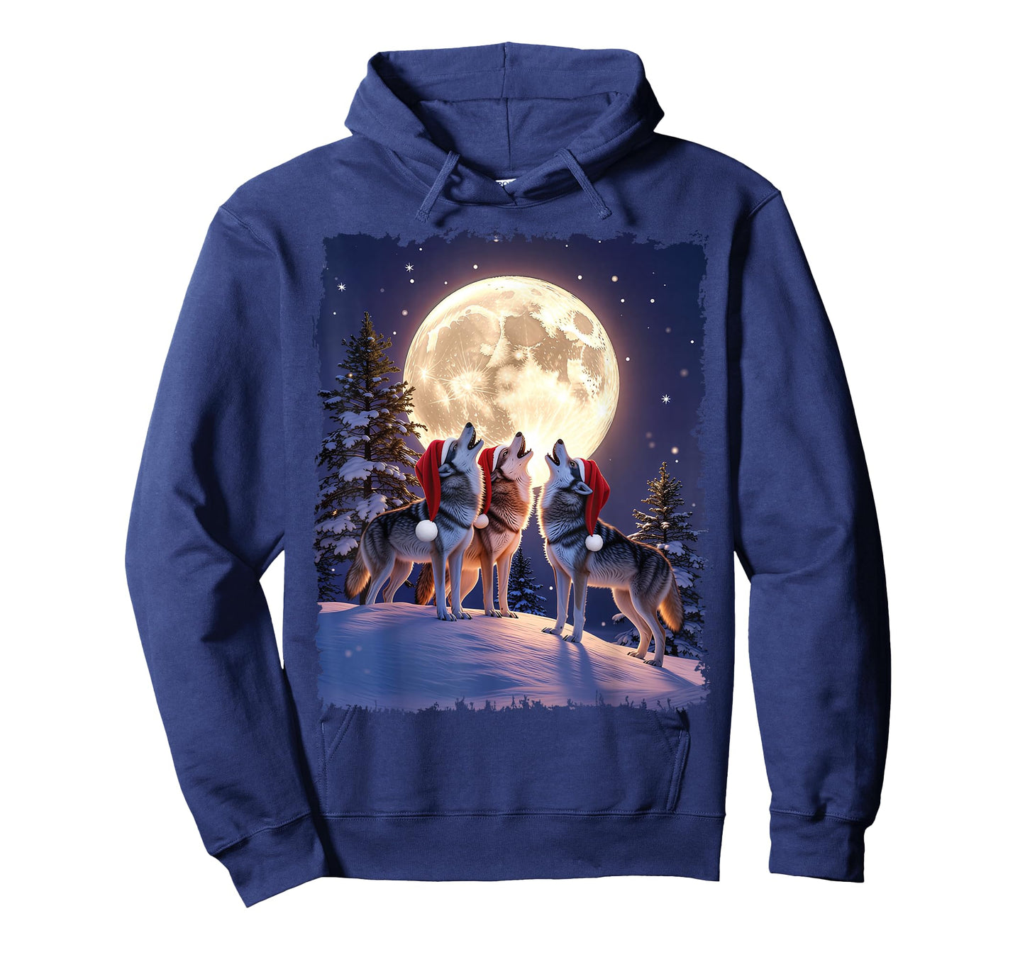Wolf Christmas Funny 3 Wolf Howling Moon Santa Hat T-Shirt