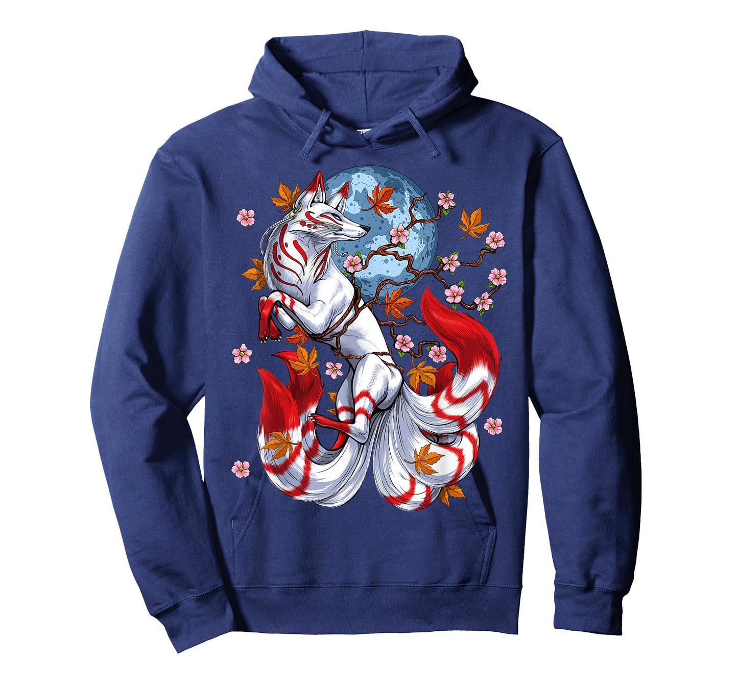 Kitsune Fox Japanese Nine Tailed Fox Cherry Blossom Flowers T-Shirt Small