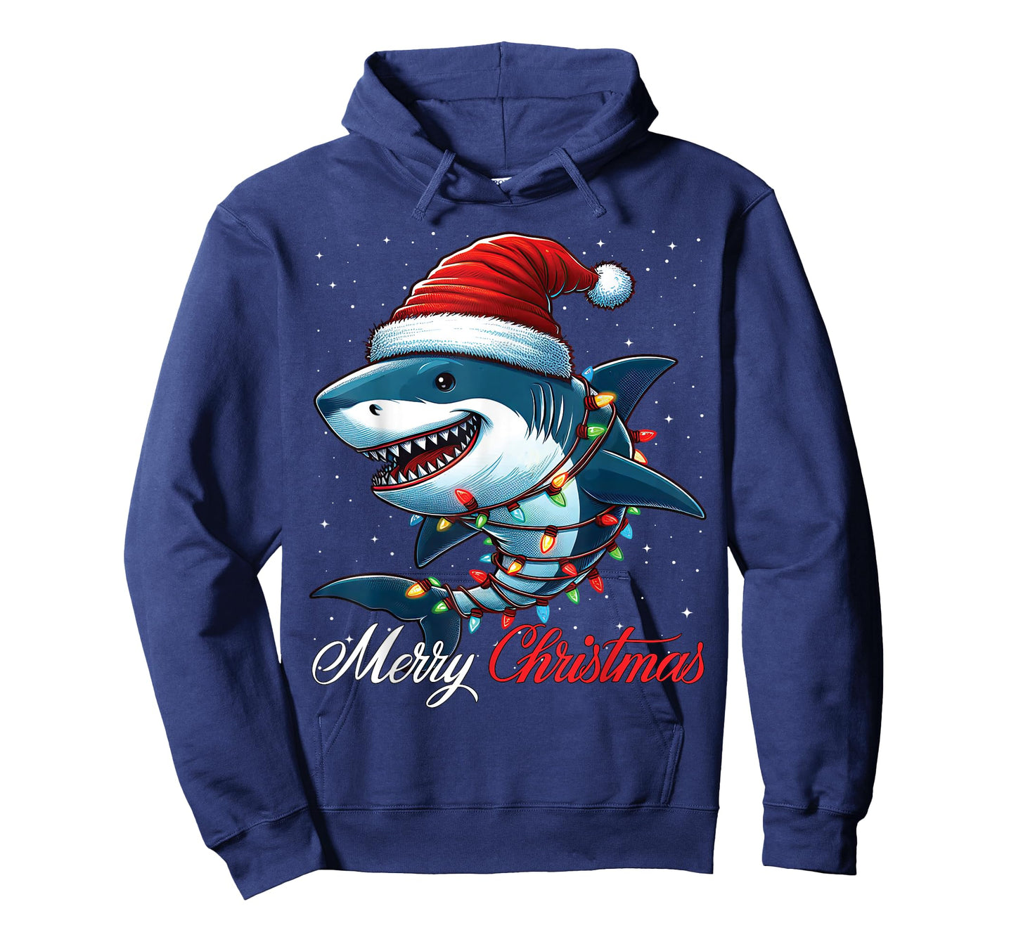 Shark Santa Hat Merry Christmas Lights Xmas Snow T-Shirt
