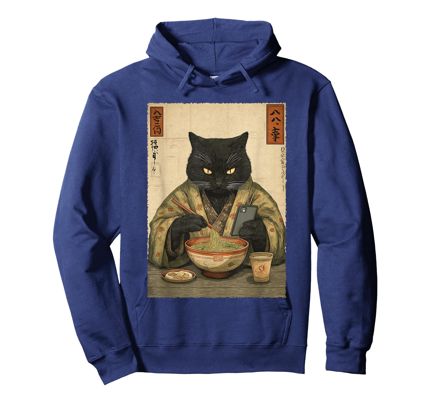 Samurai Cat Eat Ramen Scroll Phone Japanese Food Humor Art T-Shirt