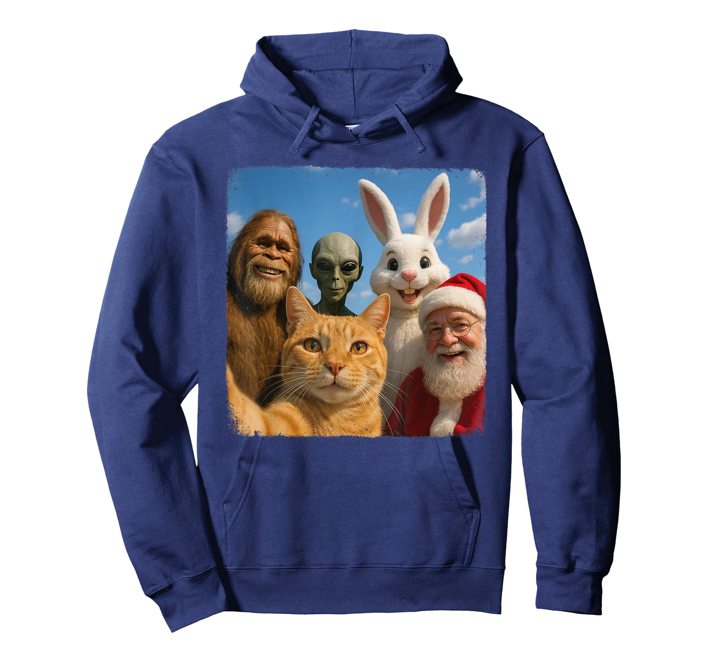 Cat Bigfoot Easter Bunny Alien Santa Selfie BFF Funny Photo T-Shirt for Men Women Kids