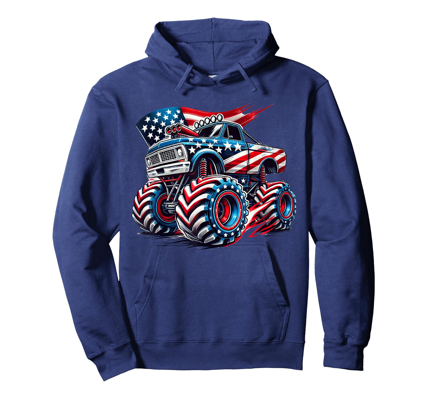 4th of July Monster Truck American Flag USA Boys Kids Tee T-Shirt