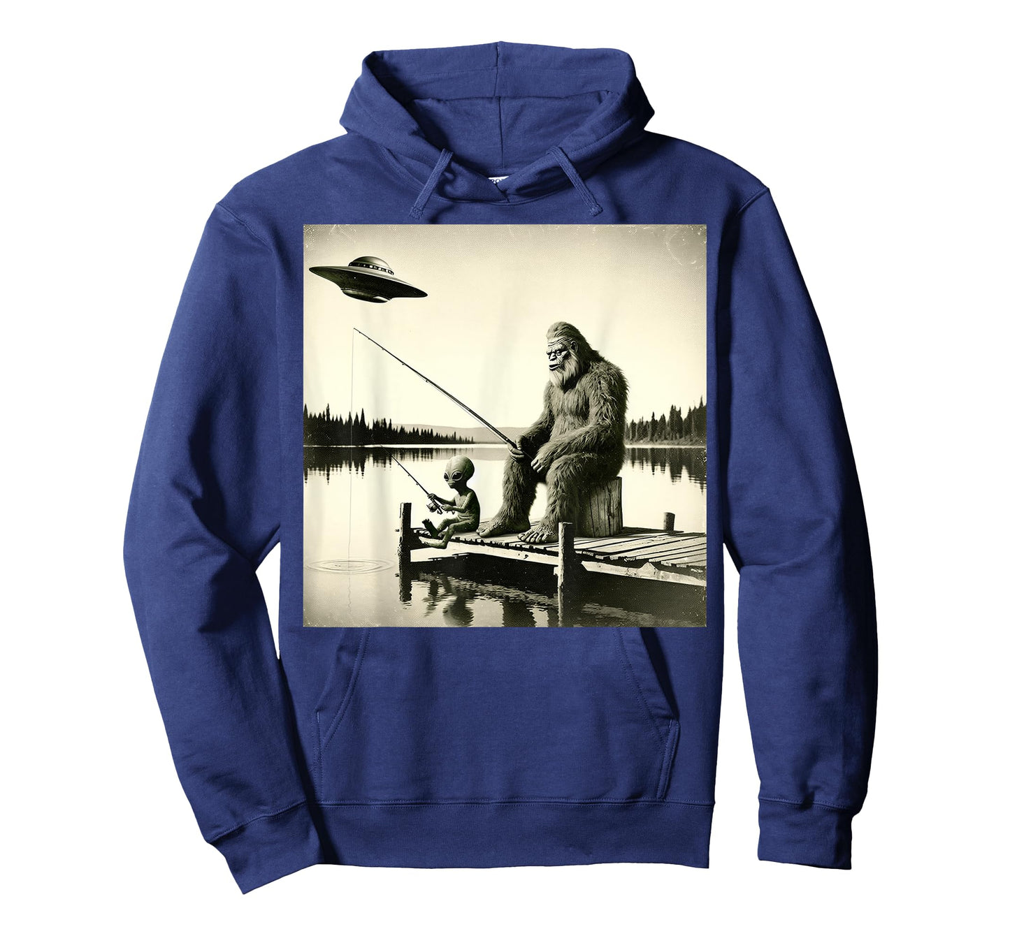 Funny Bigfoot And Alien Fishing. Bigfoot And Alien UFO T-Shirt
