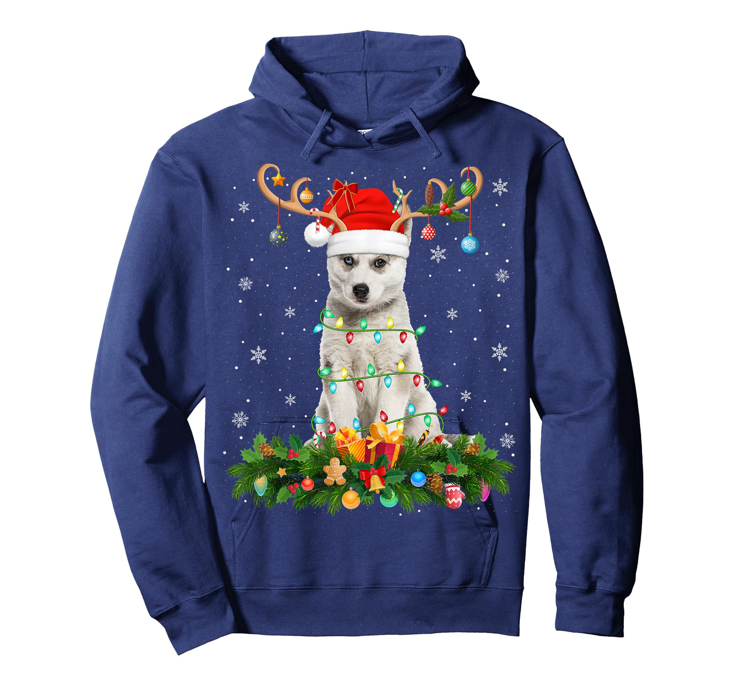 Siberian Husky Christmas Lights Reindeer Santa Hat Dog Xmas T-Shirt