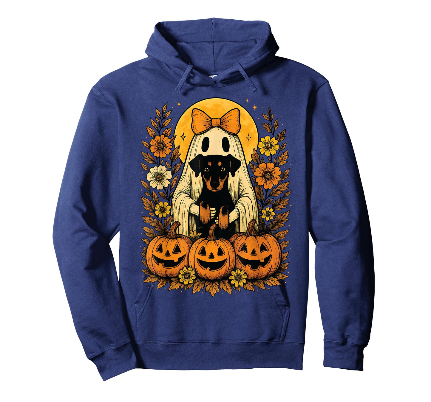 Vintage Halloween Ghost Holding Doberman Pinscher Dog T-Shirt