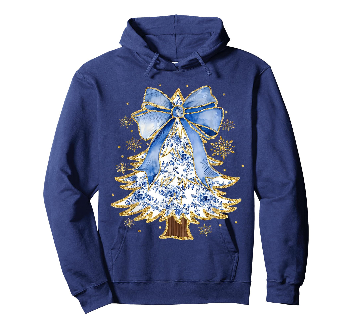 Blue Coquette Bow Christmas Tree Chinoiserie Blue Floral T-Shirt