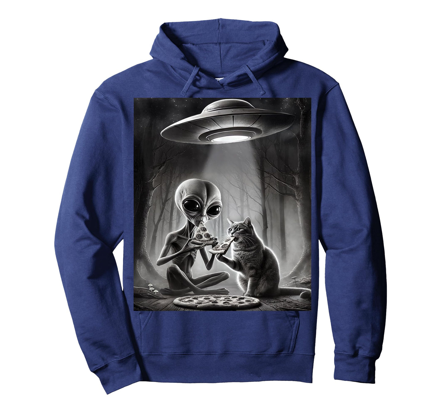 Funny Alien Cat Eating Pizza With UFO Spaceship Cryptid Meme T-Shirt
