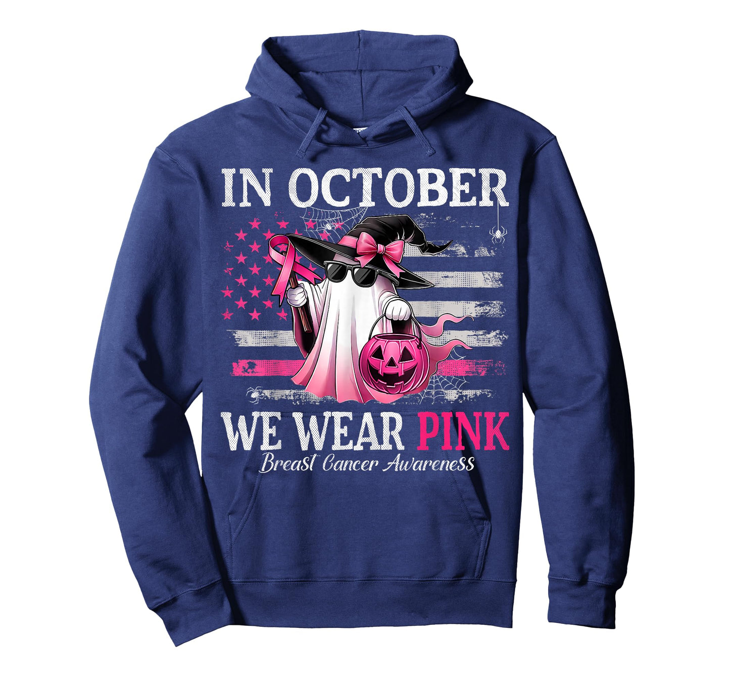 in October We Wear Pink Ghost Witch Breast Cancer Awareness T-Shirt