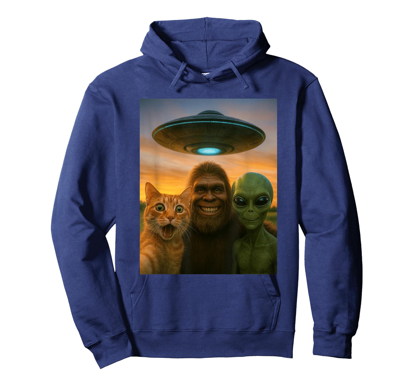 Orange Cat Selfie Bigfoot UFO Alien T-Shirt