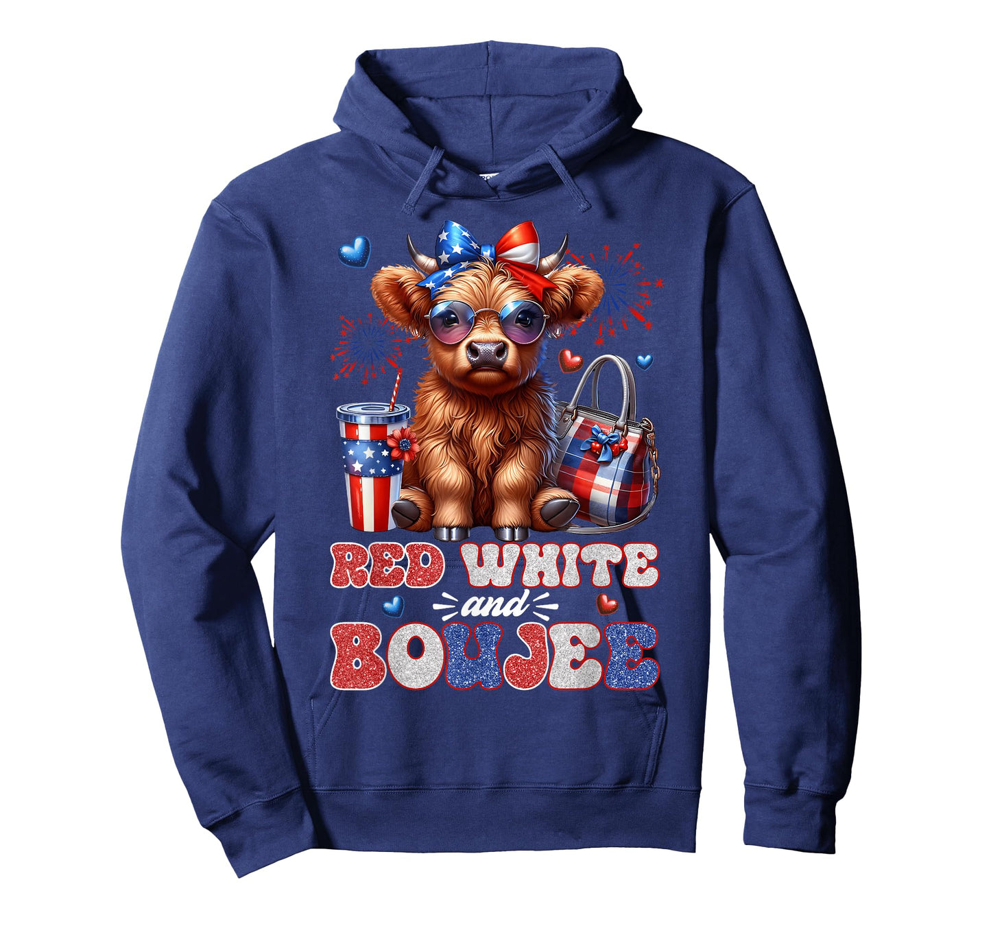 Cute Red White And Boujee Highland Cow 4th Of July Patriotic T-Shirt