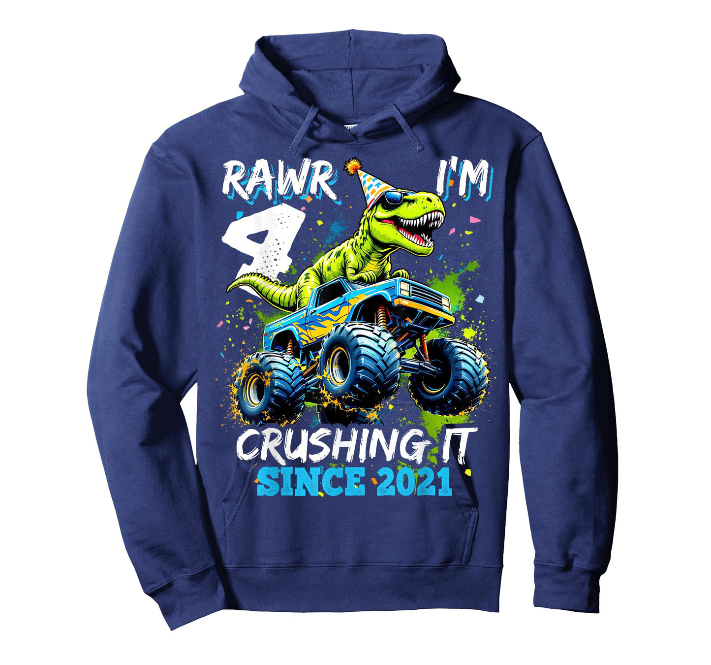 4th Birthday Monster Truck Dinosaur Party Boys Rawr I'm 4 T-Shirt