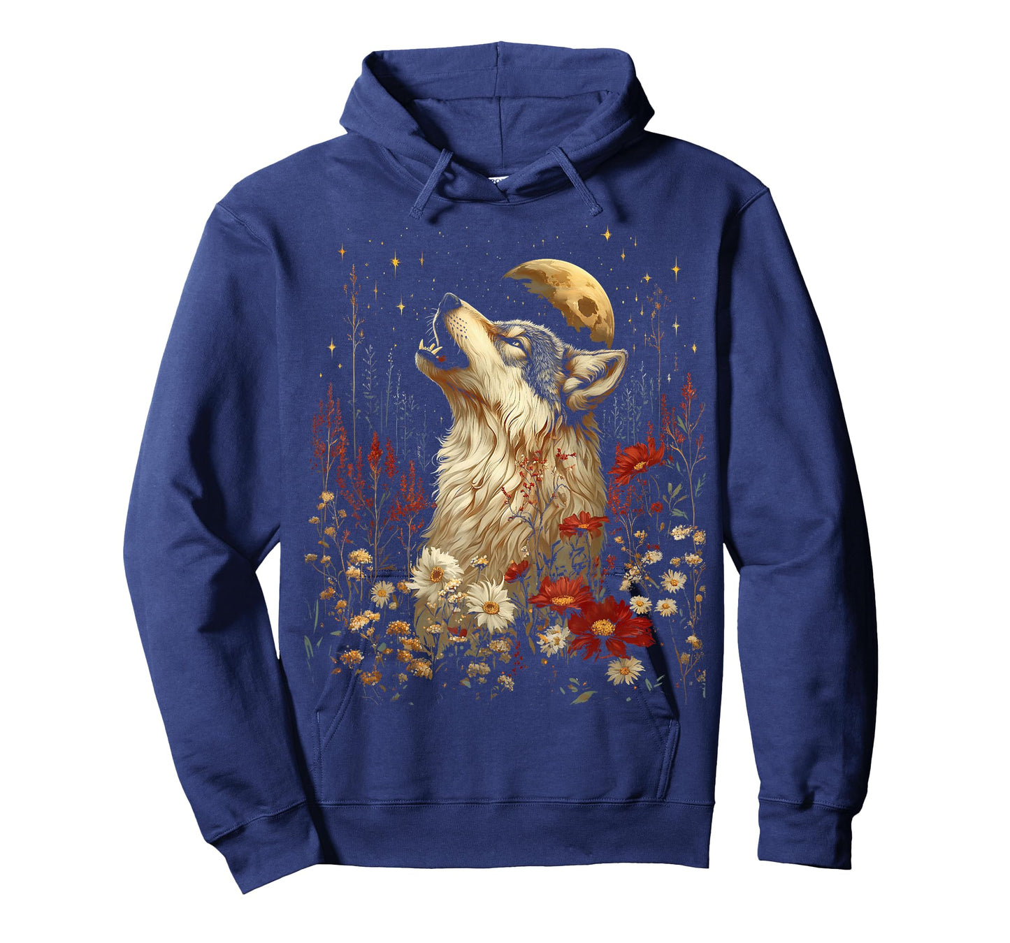 Boho Wolf Howling at the Moon Floral Mystical Graphic Women T-Shirt