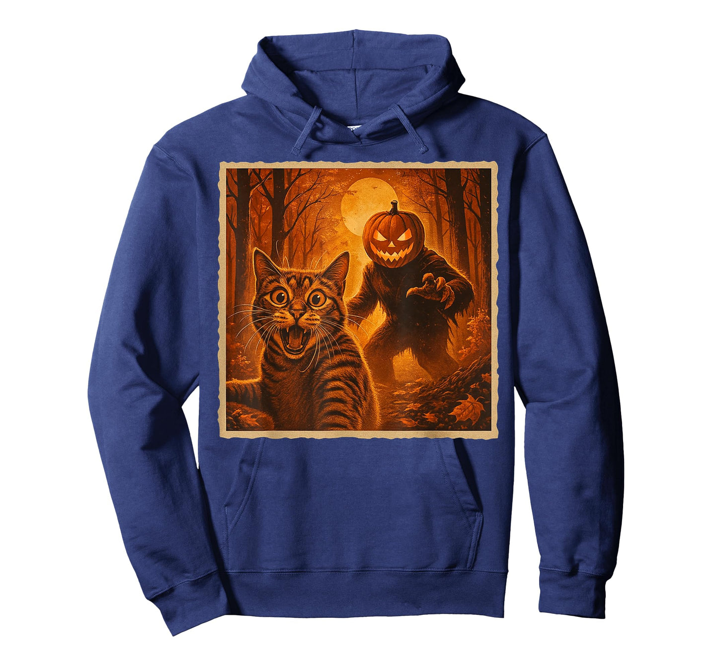 Scared Cat Selfie Orange Pumpkin Monster Halloween T-Shirt