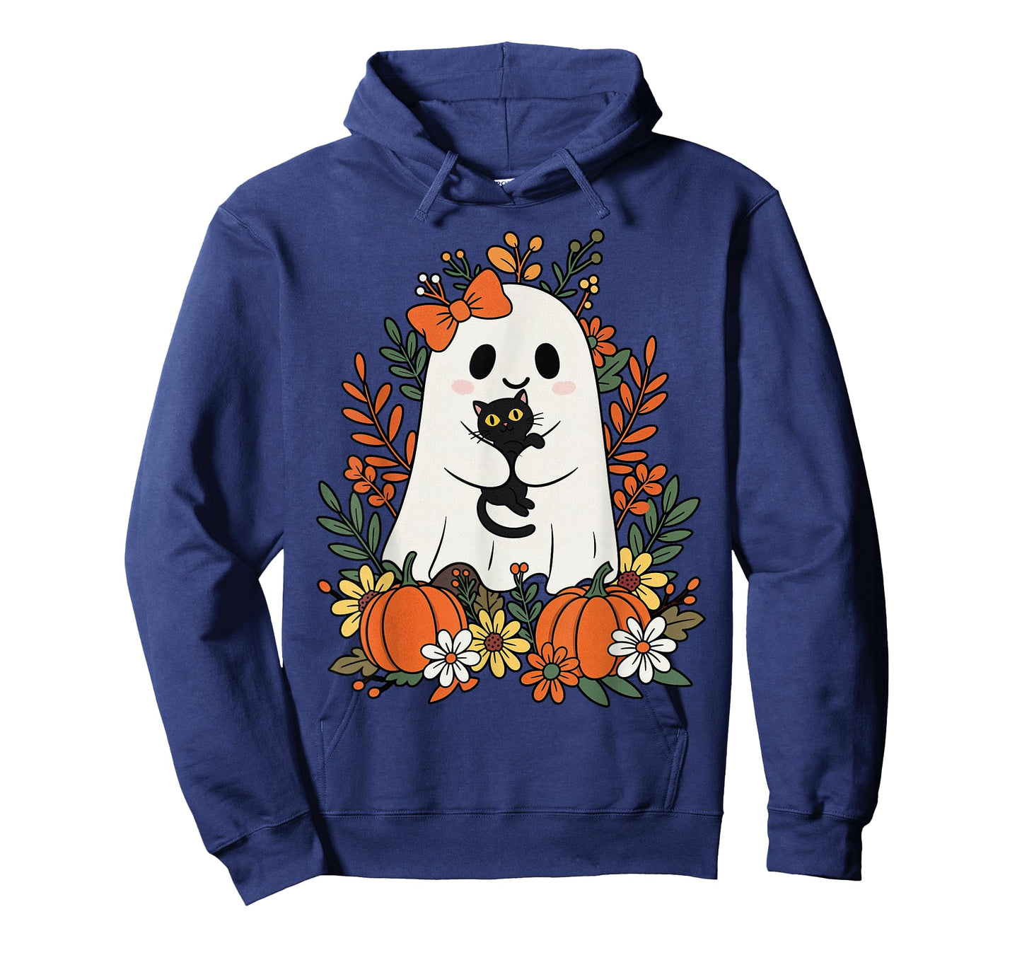 Vintage Cute Ghost with Black Cat and Pumpkins Halloween T-Shirt