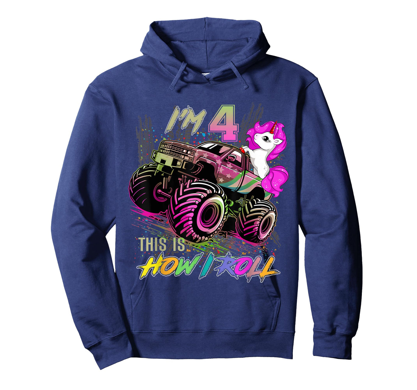 4 Year Old Girl Loves Monster Truck & Unicorn, 4th Birthday T-Shirt