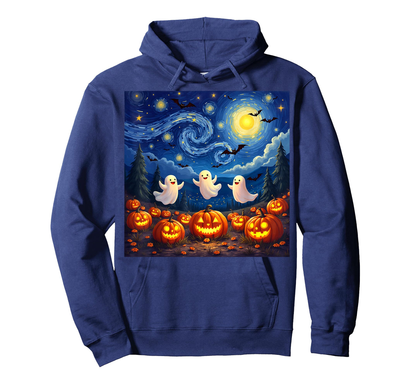 boo ghost halloween pumpkin Starry Night Van Gogh men women T-Shirt