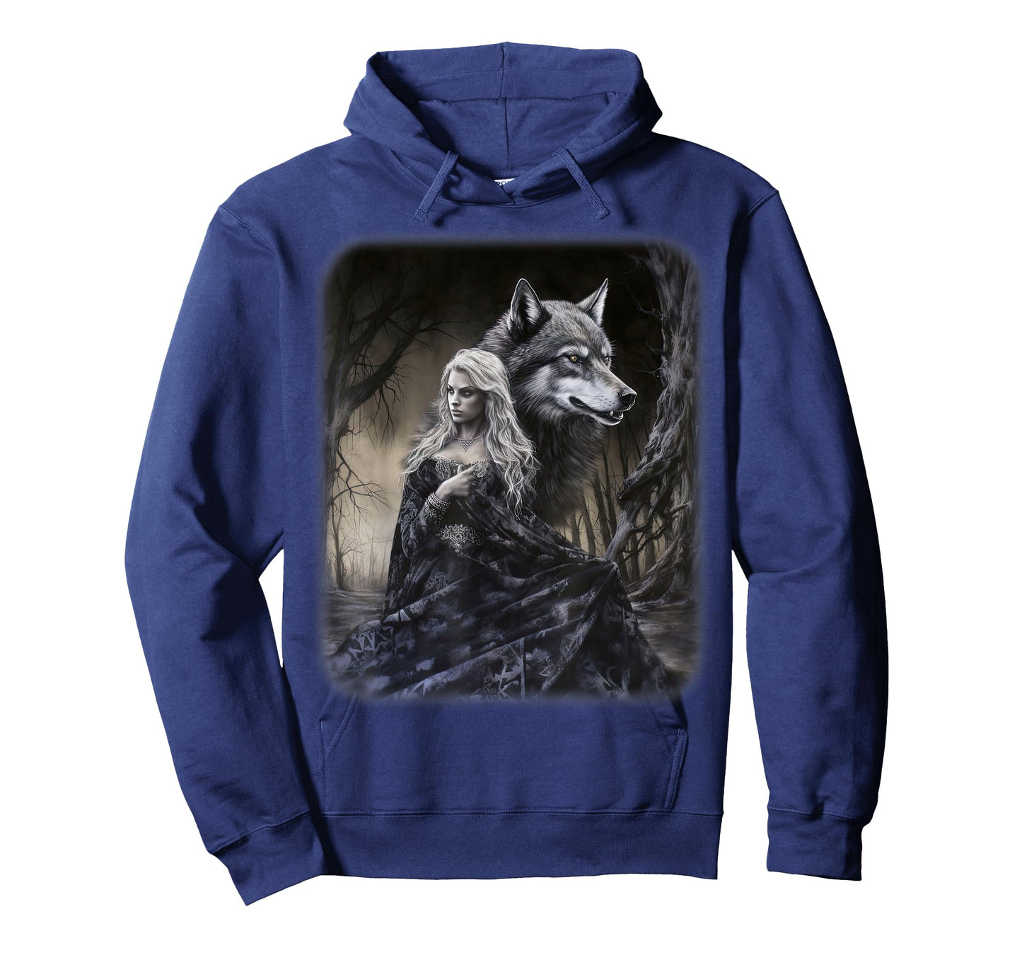 Woman and Gray Wolf in Forest Moon Fantasy Art Painting T-Shirt