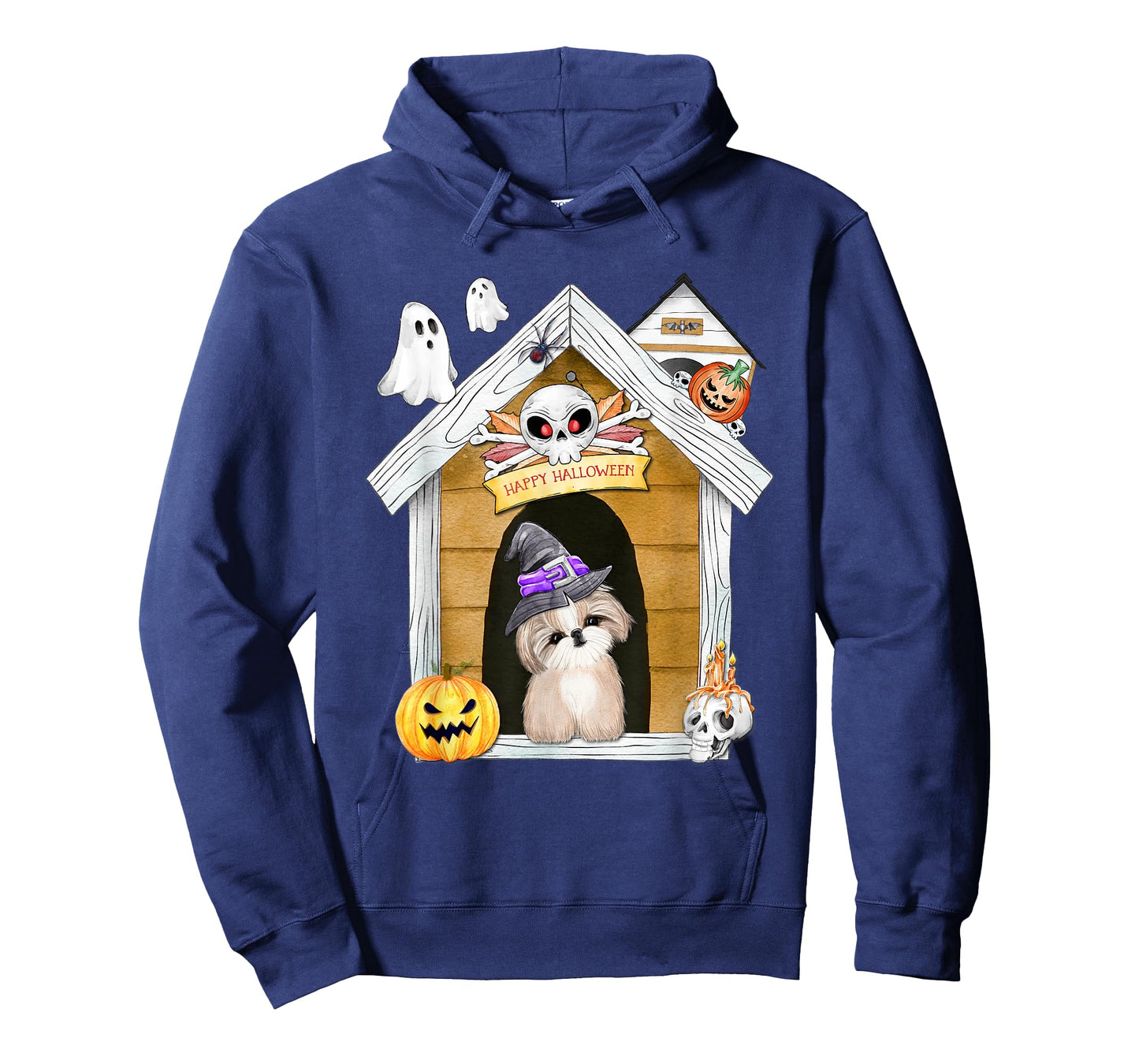 Halloween Shih Tzu Dog Witch Haunted House T-Shirt for Men Women Kids