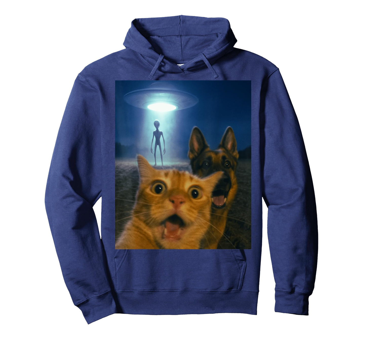 Cat and Dog Alien Selfie UFO Abduction Night Scene Funny T-Shirt