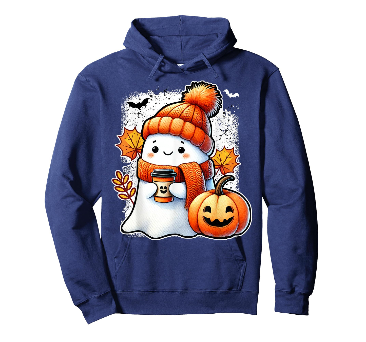 Cute Halloween Ghost Cozy Pumpkin Autumn Leaves T-Shirt