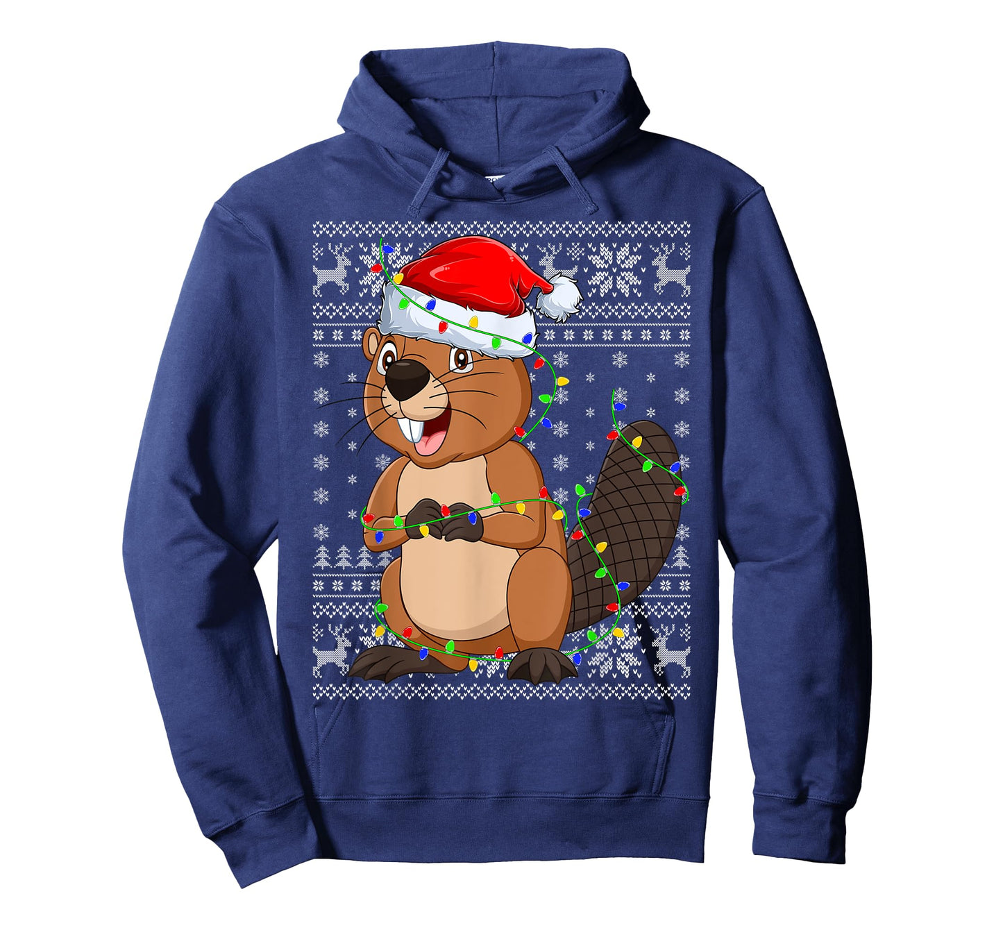 Ugly Sweater Xmas Lights Santa Hat Beaver Christmas T-Shirt