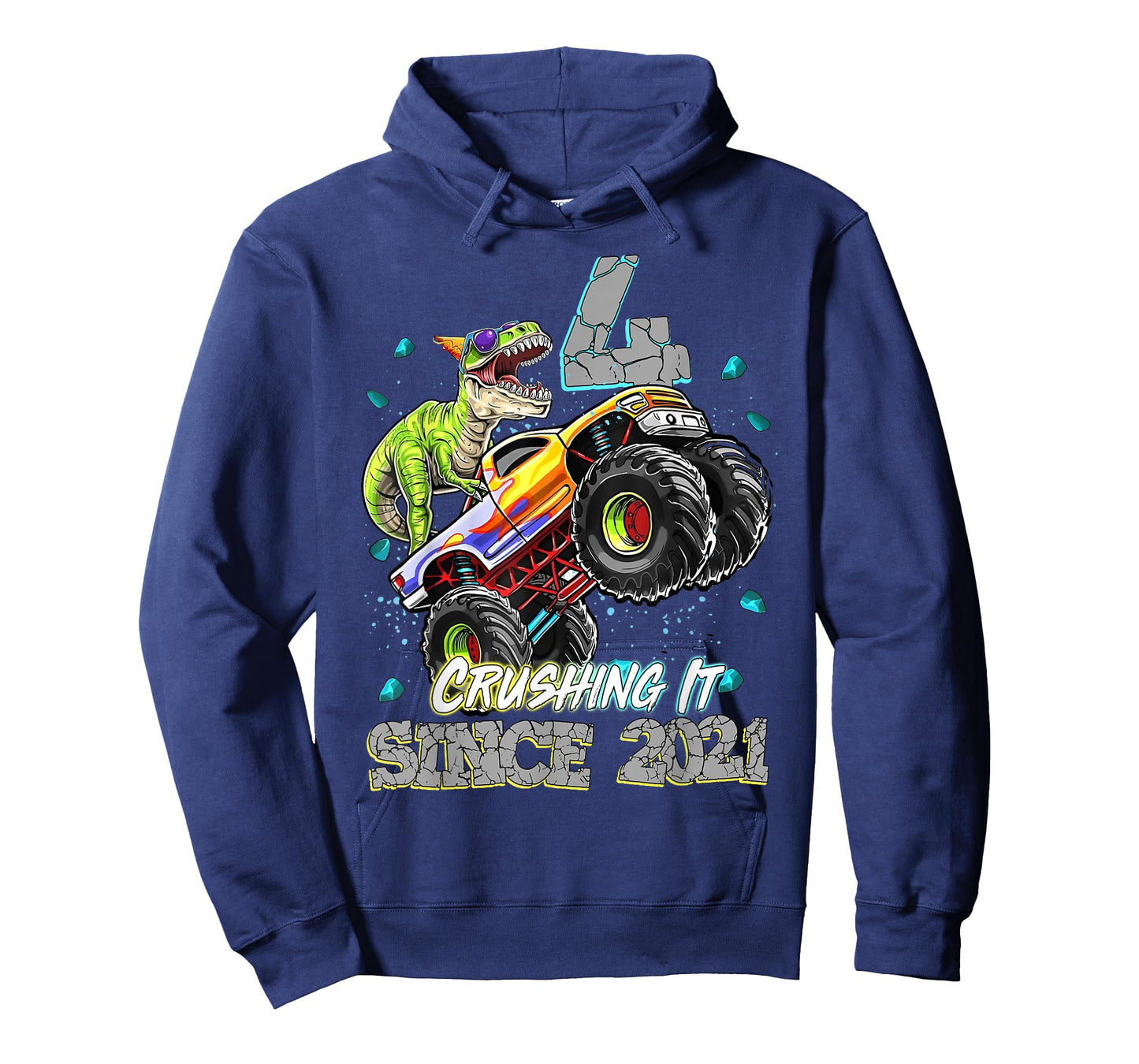 4th Birthday Since 2021 Monster Truck Dinosaur Birthday Boy T-Shirt