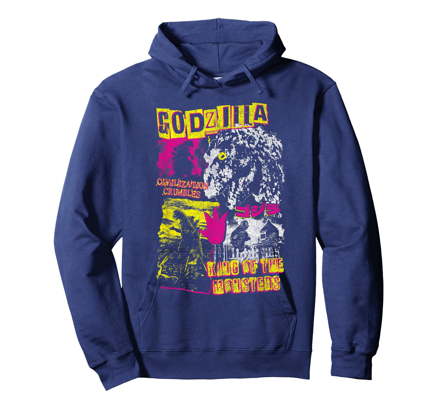 Godzilla Civilization Crumbles Neon Collage Retro Movie T-Shirt