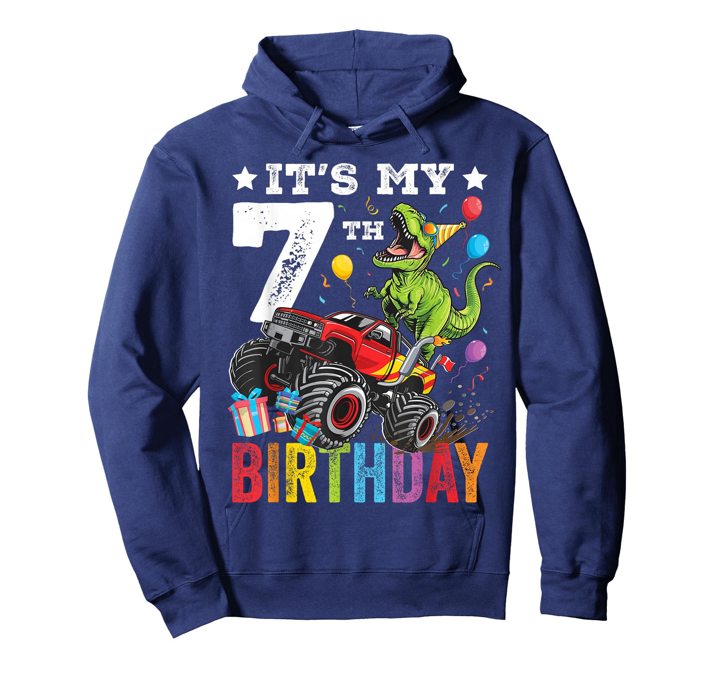 Seven 7th Birthday Dinosaur Monster Truck T-Shirt
