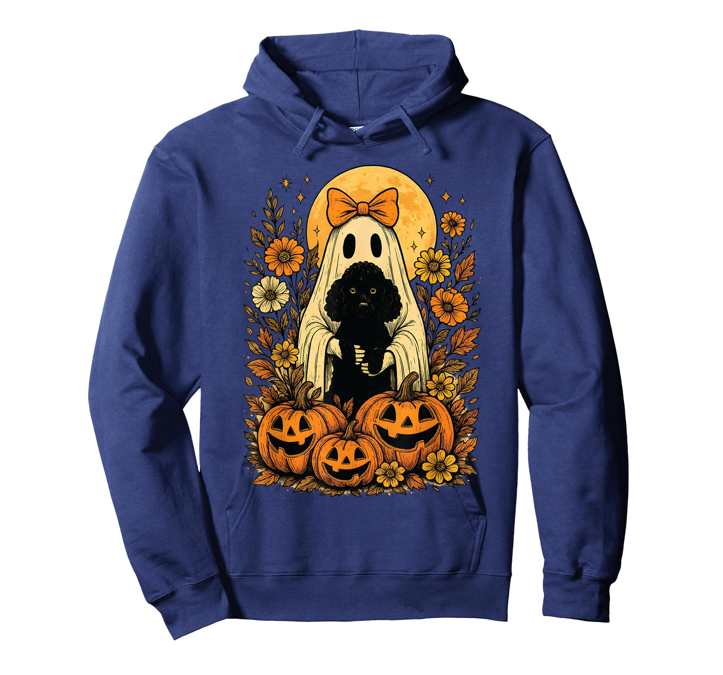 Vintage Halloween Ghost Holding Poodle Dog T-Shirt