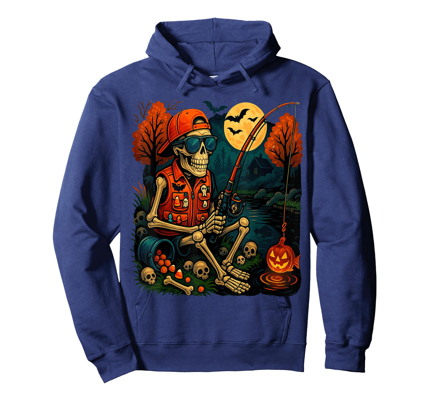 Skeleton Fishing Halloween Costume Funny Fish Men Boys Kids T-Shirt