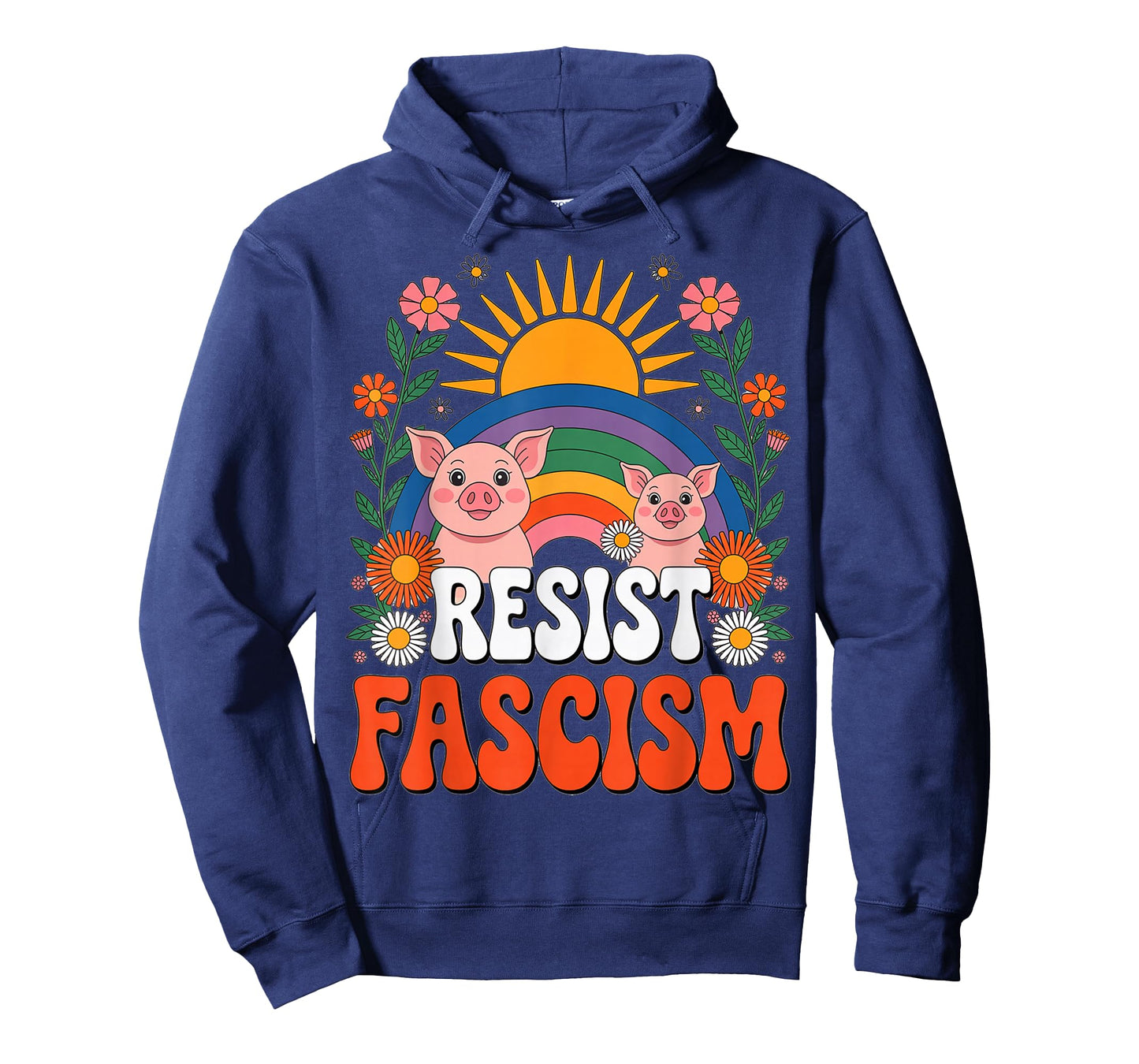 Pigs Resist Fascism Retro Groovy Rainbow No Kings Hippie T-Shirt