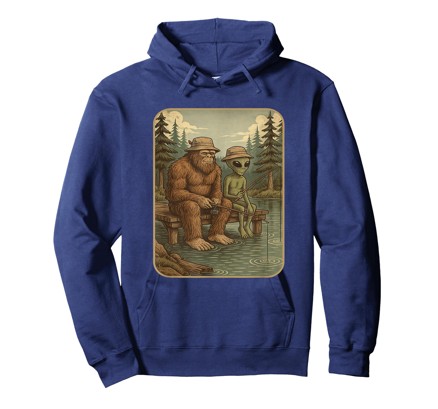 Bigfoot Fishing Design Men Boys Sasquatch Fishing Distressed T-Shirt