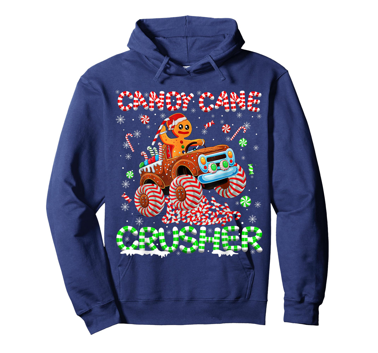 Kids Christmas Gingerbread Candy Cane Crusher Monster Truck T-Shirt