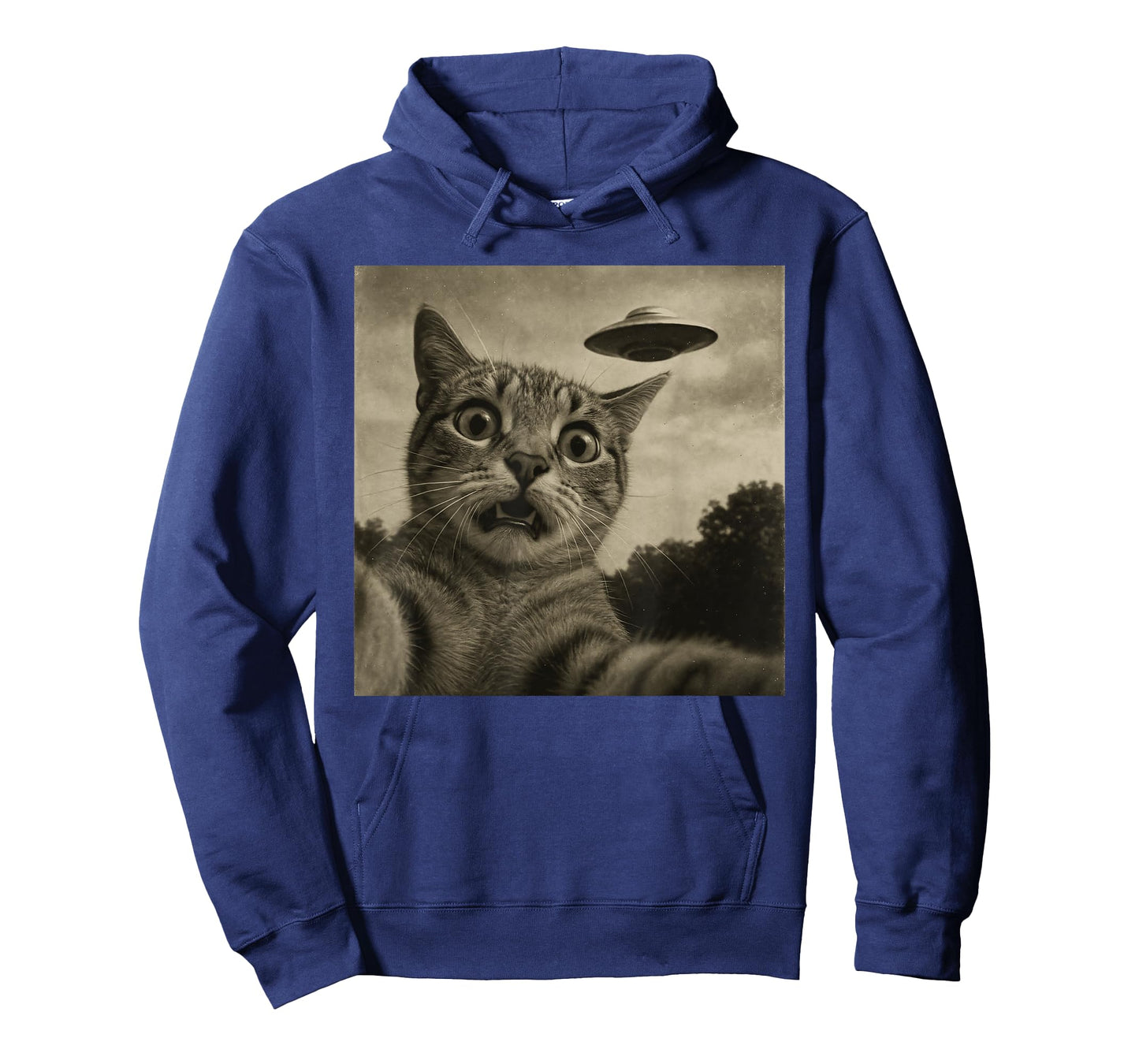 Funny Alien Cat Selfie with UFOs Idea Men Women Kids T-Shirt