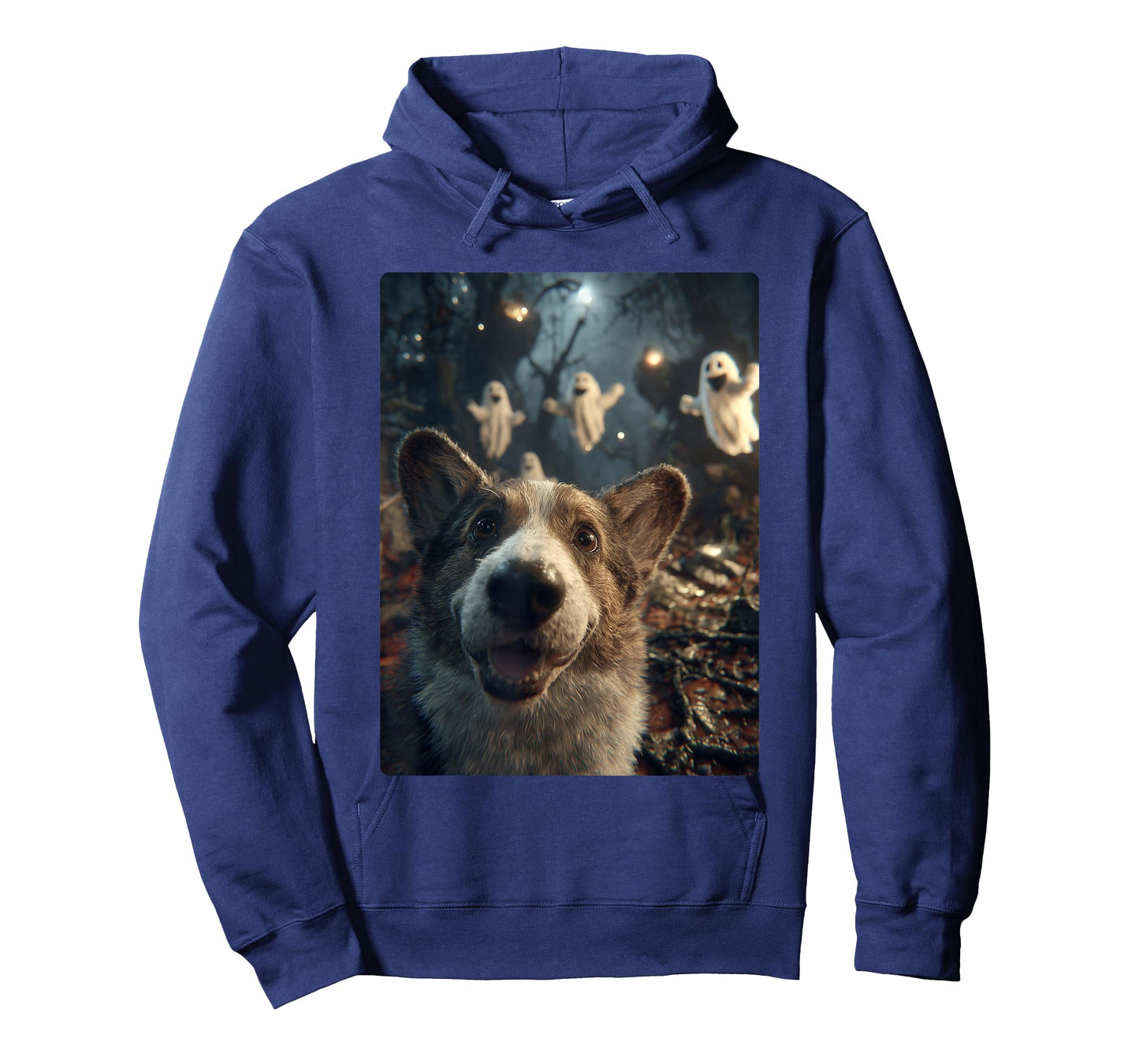 Funny Corgi Selfie with Ghosts Haunted Forest Halloween Dog T-Shirt