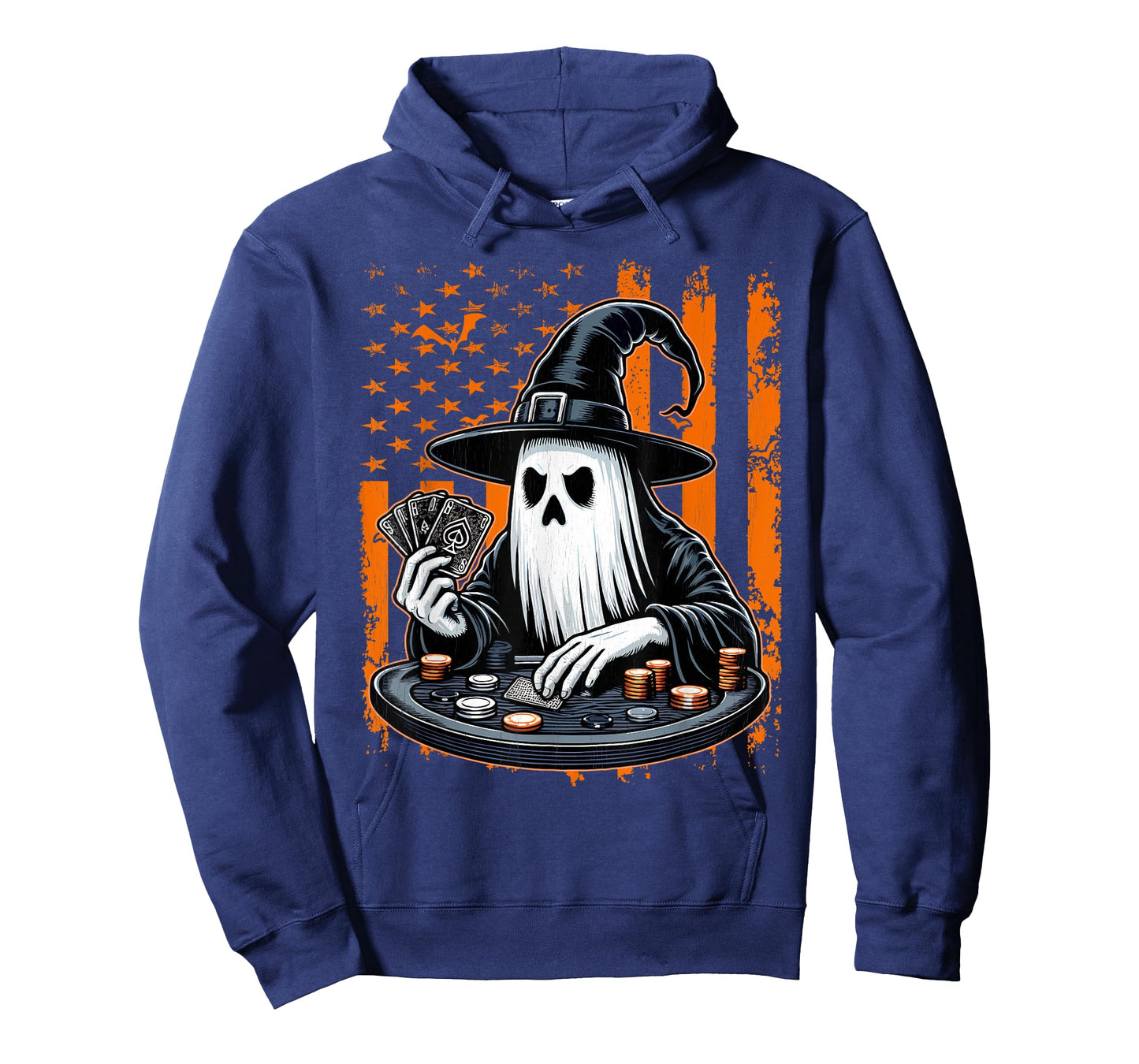 Poker Ghost Halloween Scary Costume Poker Player USA Flag T-Shirt