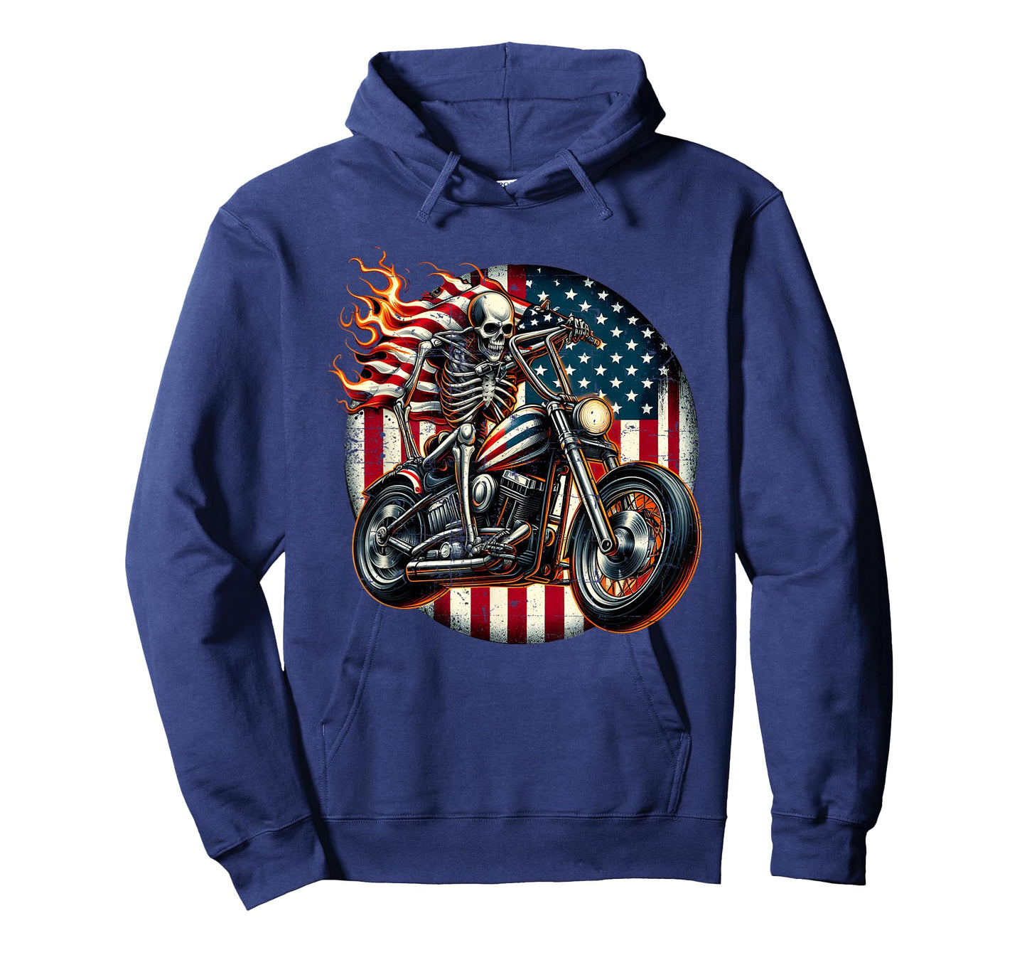 USA Flag Motorcycle Skeleton Biker 4th July American Patriot T-Shirt