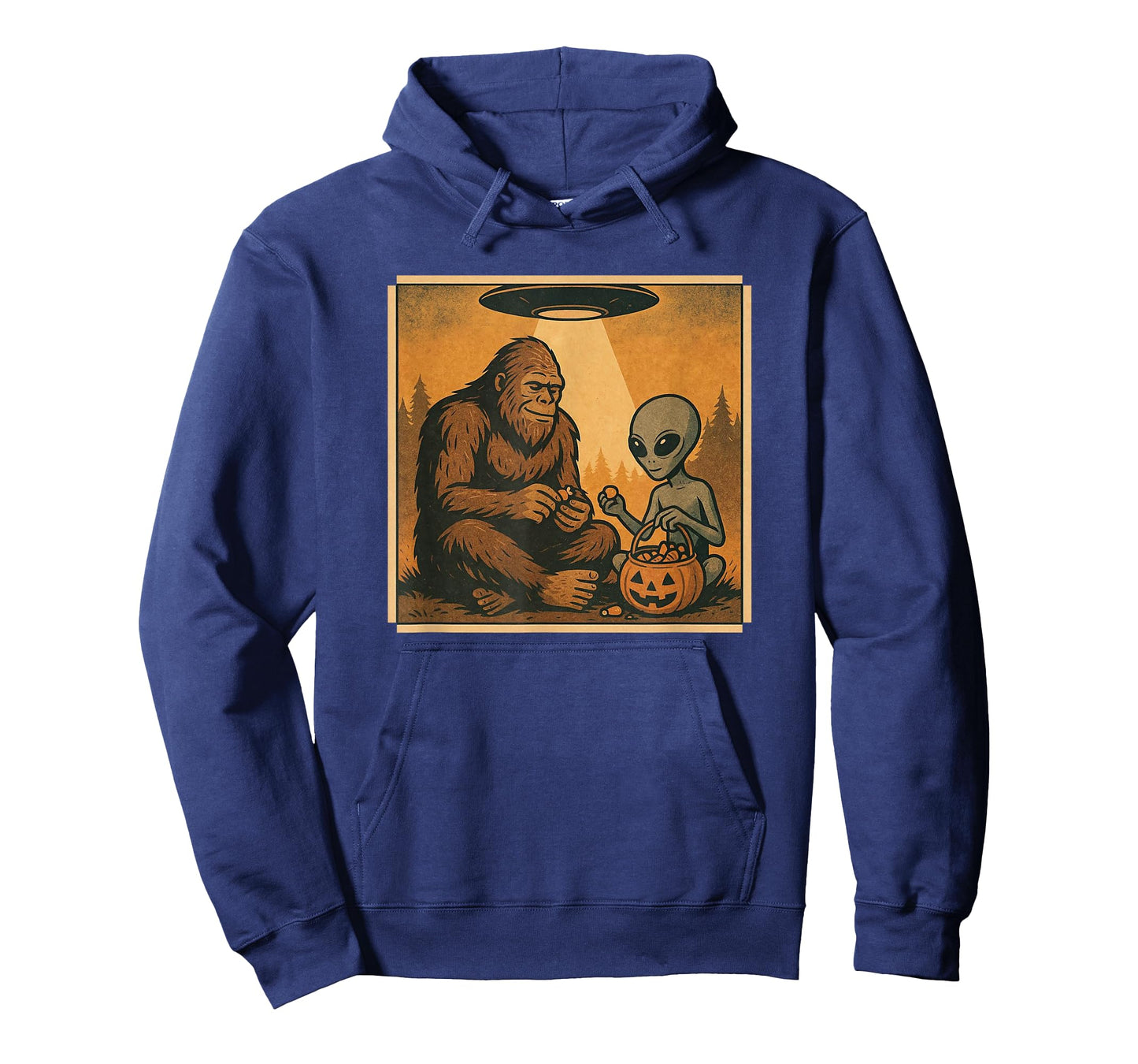 Retro Halloween Bigfoot Alien Eating Candy UFO Vintage Funny T-Shirt