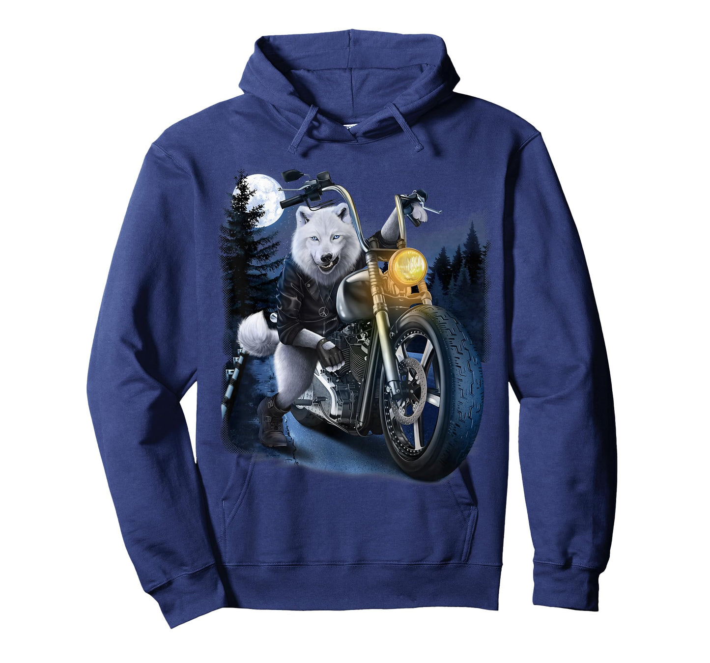 Wolf Riding Chopper Motorcycle in Full Moon T-Shirt