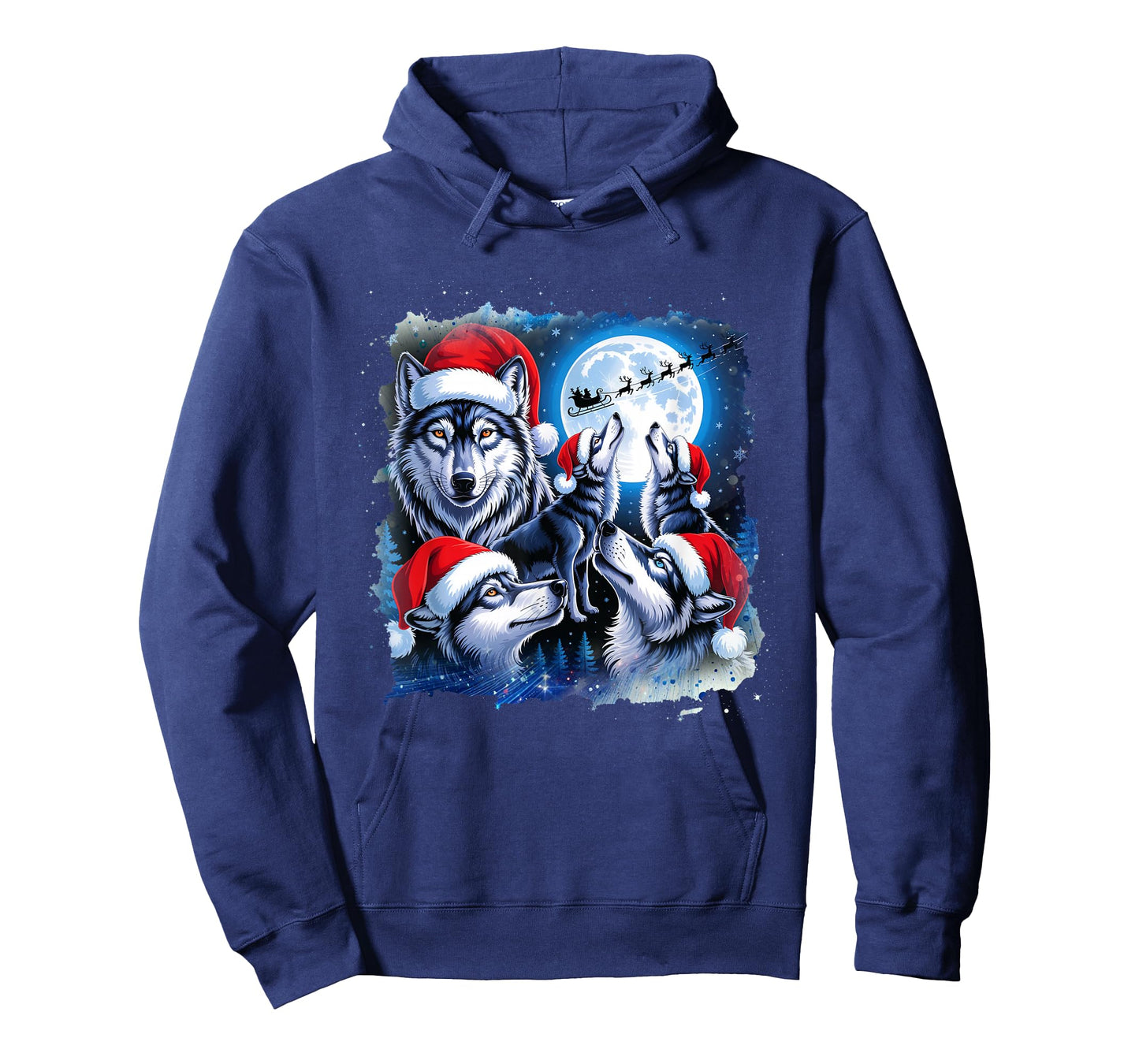 Wolves Howling Under Moon Christmas Santa Funny Wolf Xmas T-Shirt