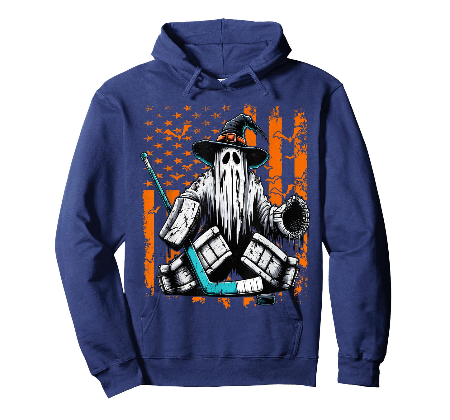 Hockey Goalie Ghost Halloween American Flag Ice Hockey T-Shirt