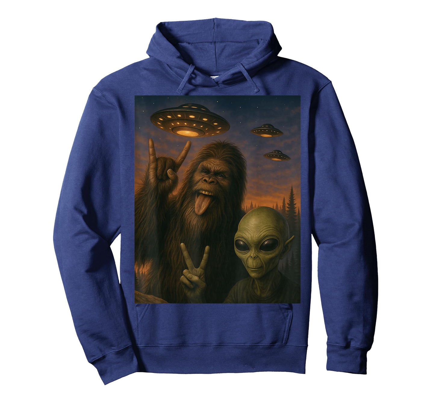 Bigfoot Alien Rock On Selfie UFO Funny Gifts Men Women Kid T-Shirt