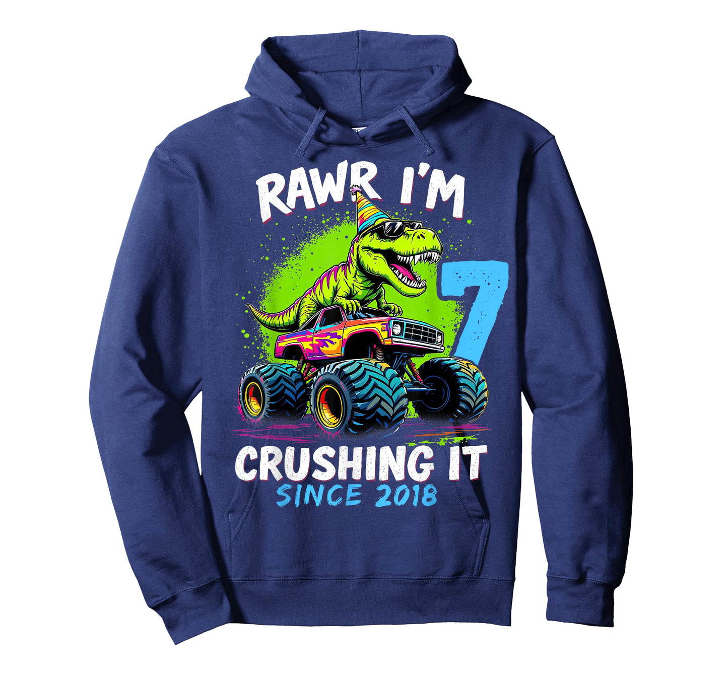 7th Birthday Monster Truck Dinosaur Party Boys Rawr I'm 7 T-Shirt