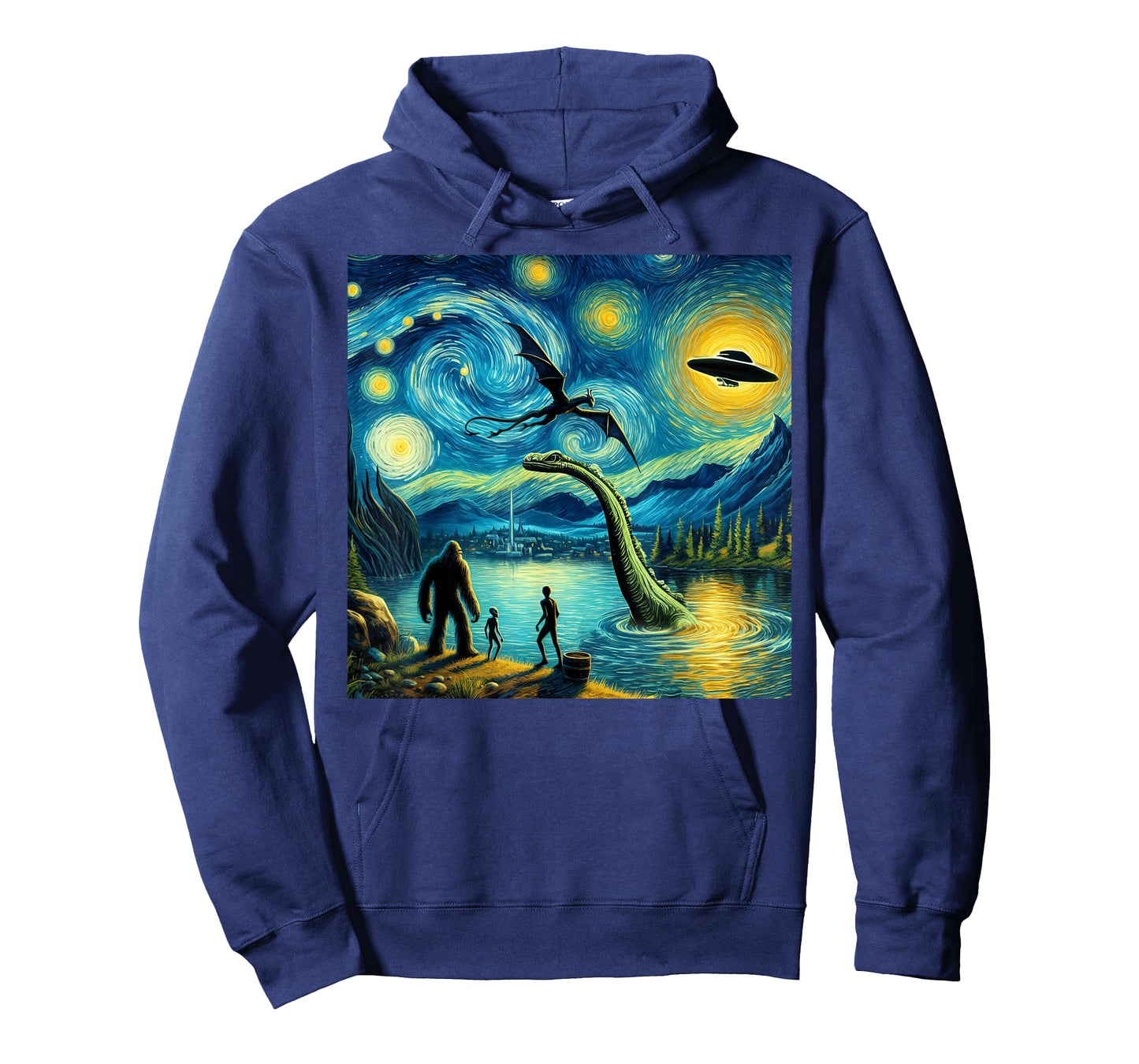 bigfoot starry night loch Ness alien UFO dragon cute lake T-Shirt