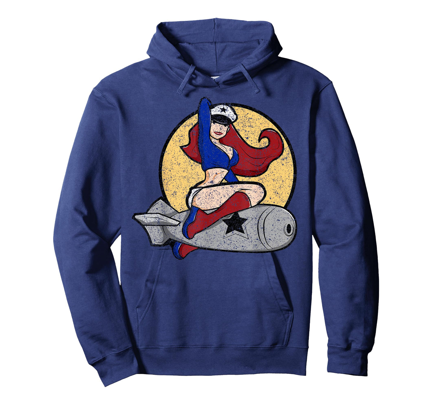 THE SALTY VETERAN WW2 Death From Above Bomber Pinup Patch Distressed Black Cotton/Polyester T-Shirt