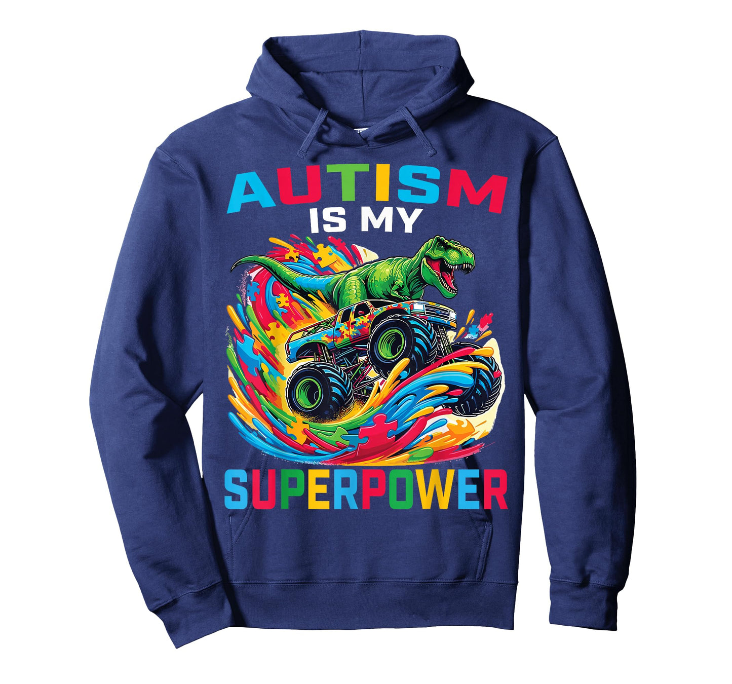 Autism Is My Superpower Dino T Rex Monster Truck Kids Boys T-Shirt