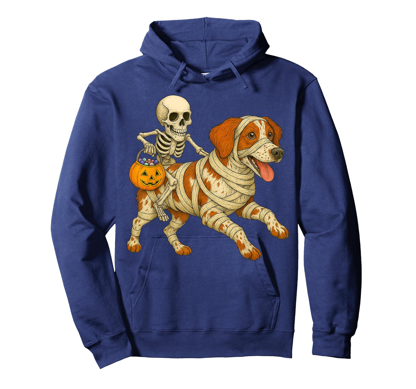 Skeleton Riding Mummy Brittany Spaniel Dog Halloween Funny T-Shirt
