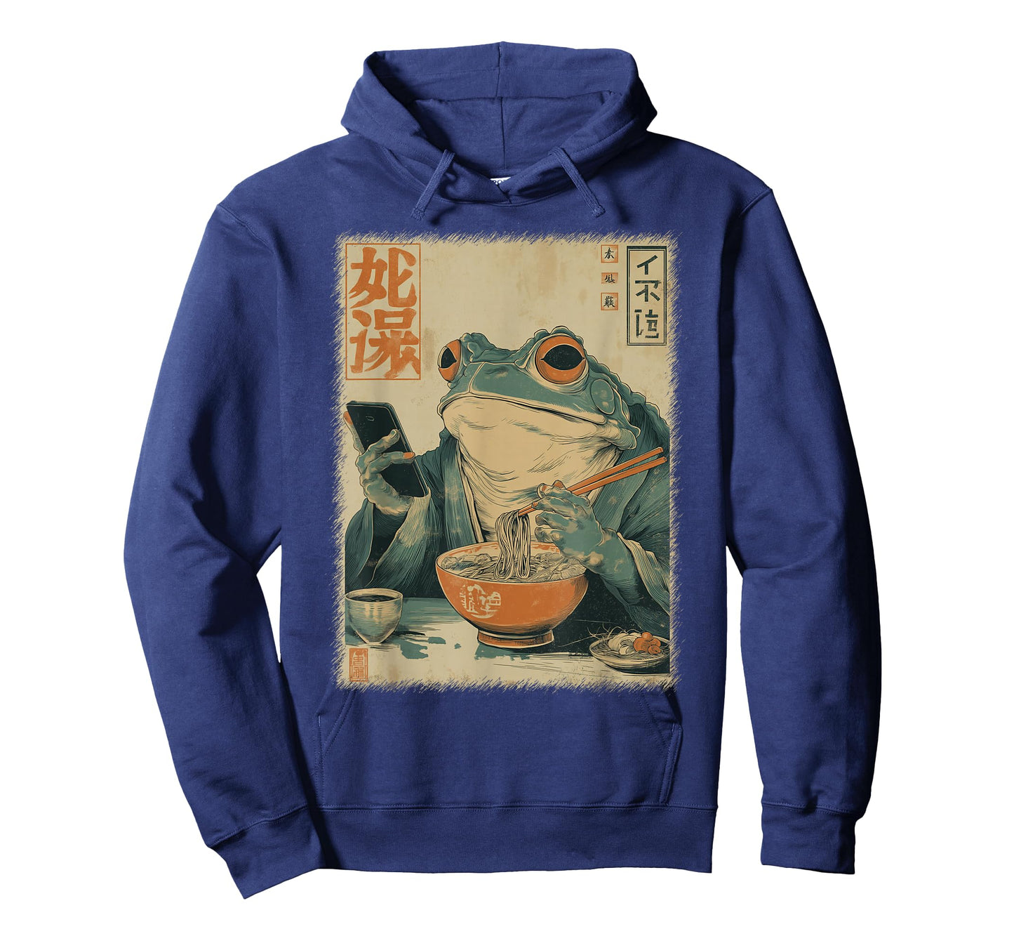 Funny Grumpy Frog Eat Ramen and Scroll Phone Japanese Art T-Shirt